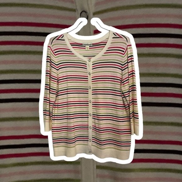 Women's 3/4 Sleeve White Cardigian Sweater, Christopher & Banks, Size XL - Picture 3 of 11